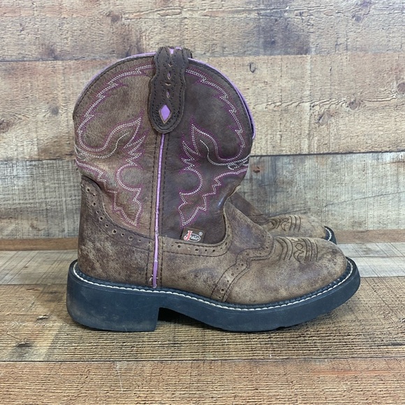 Justin Gypsy Western Boot Womens Size‎ 6.5 B Leather Ankle Boots Round Toe Heels - Picture 1 of 13